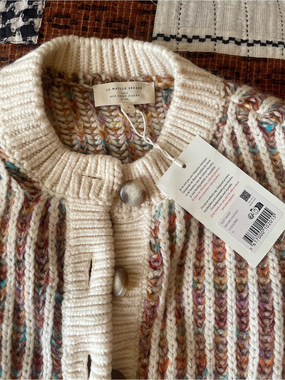 Sezane Randy Multicolor Knit Button-Up Cardigan Sweater - Picture 2 of 3